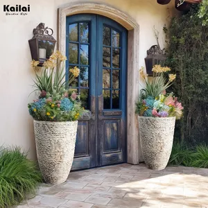 Kailai Outdoor Indoor Garden Decorative Large Plastic Stone Effect Floor Tall Planter Pots For Plants