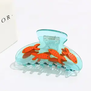 XinMei custom goldfish printed hair claw clips 2023 summer new arrival acrilico acetato clip artiglio per capelli trasparenti per le donne