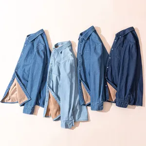 100% Cotton Casual <strong>Cowboy</strong> Shirts for Men Winter Thick Warm Long Sleeve with Single Pocket Breathable Yarn Dyed Winter <strong>Clothes</strong> - Product Image 4