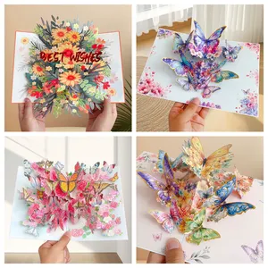 Biglietto d'Auguri 3D Fatto a Mano con Bouquet Floreale, Colibrì e Farfalla Intagliati in Carta, Pieghevole per Tutte le Occasioni Festive - Product Image 2