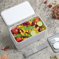Boîte à bento en plastique RPET Offres Spéciales de qualité alimentaire à double couche de forme oblongue avec bandage Boîte à bento écologique pour employé de bureau