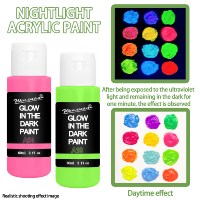 Peinture acrylique phosphorescente 12 couleurs vives (60 ml/2 oz) Longue durée Fluorescente pour projets de bricolage Décorations d'Halloween et de Noël