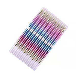 Custom Logo Gradient Metal Handle Pinched Nail Brushes 100% Pure Real Kolinsky 3D Crystal Acrylic Powder Manicure Nail Brush - Product Image 5