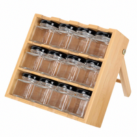 Porte-épices à tiroir à 3 niveaux Organisateur en bois de bambou avec 12 pots à condiments et support de support, support de stockage des aliments en conserve