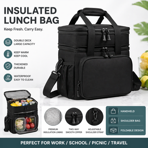 Sac à déjeuner <span class=keywords><strong>isotherme</strong></span> grande capacité, sac <span class=keywords><strong>isotherme</strong></span> double couche avec bandoulière réglable, boîte à déjeuner/pique-nique étanche - Product Image 1