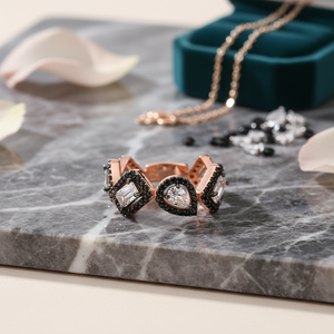 Drop and Baguette Dainty Design Black Zircon and <b>CZ</b> Stone Cluster <b>Ring</b> Jewelry Turkish 925 Sterling Silver Fine Jewellery - Product Image 3