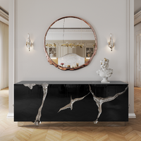 Buffet d'entrée artistique de luxe en acier inoxydable, style designer, pour maisons et villas de prestige, meuble de rangement mural