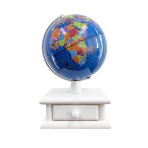 Globo Terráqueo <span class=keywords><strong>de</strong></span> Papel Colorido Azul Oscuro Brillante con Base <span class=keywords><strong>de</strong></span> Madera y Soporte Metálico Negro Mate, Meridianos, Luz Natural, Educativo - Product Image 1