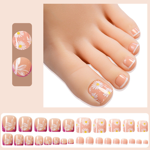 120 Uds. Prensa <span class=keywords><strong>de</strong></span> girasol francés Rosa desnudo en las <span class=keywords><strong>uñas</strong></span> <span class=keywords><strong>de</strong></span> los <span class=keywords><strong>pies</strong></span> cubierta completa <span class=keywords><strong>uñas</strong></span> postizas cuadradas cortas <span class=keywords><strong>flor</strong></span> uña postiza <span class=keywords><strong>para</strong></span> mujeres niñas - Product Image 4