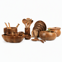 Planche à découper en bois d'acacia, Bol à pâte en bois, Ensemble de bols, Cuillère en bois, Ensemble de cuillères et fourchettes, Louche, Ensemble de cuillères en bois