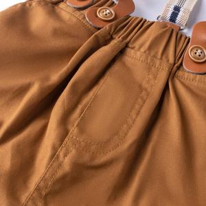 Tenue vintage pour bébé garçon chemise à rayures bleues short à bretelles marron nœud papillon vêtements de cérémonie photographie <span class=keywords><strong>Costume</strong></span> ensembles de vêtements pour bébés - Product Image 5