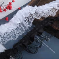 Renda Satin Hitam 5cm Gaya Jepang Pola Solid Dekoratif Berlipit untuk Pakaian, Topi, Aksesoris Boneka, Kerajinan DIY