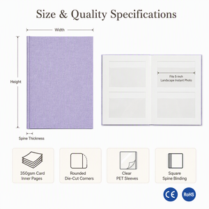 <span class=keywords><strong>Album</strong></span> <span class=keywords><strong>photo</strong></span> premium en lin lilas avec dos renforcé en tissu et reliure carrée pour photos instantanées de 5 pouces - Product Image 2