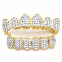 Nouveau Custom Fit Silver Gold Color All Iced Out Luxury Zircon Rhinestone Top & Bottom Gold Grills Set Hop HIP Teeth Gift