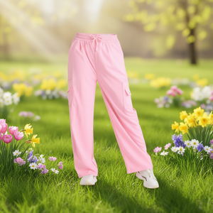 Pantalon cargo femme J678 en tricot respirant, coupe ample, longueur intégrale, taille mi-haute avec cordon de serrage, couleur unie, décontracté, pour le printemps - Product Image 2