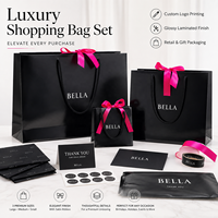 Sacs cadeaux réutilisables en papier d'art avec ruban noir et nœud en satin, personnalisables, élégants et luxueux, pour vêtements et cadeaux