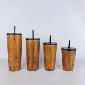 24oz Wood-grain Stainless Steel Insulated Cup for Business Gifts with Drinking Straw - Product Image 1