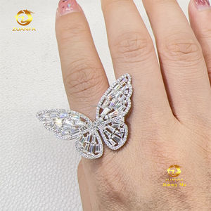다이아몬드 테스터 통과 여성용 선물 우아한 스타일 925 순은 GRA 인증서 신부용 보석 모이사나이트 나비 여성 반지 - Product Image 4