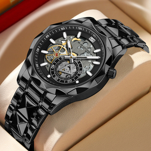 Premium Mens Openwork Automatic Watch Faceted Case Gold Accent Textured Dial Wristwatch for Formal Occasions - Product Image 5