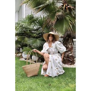 Vestido Casual Transpirable de Línea A con Cuello y Cinturón Floral Marrón para Celebraciones y Fiestas - Product Image 4