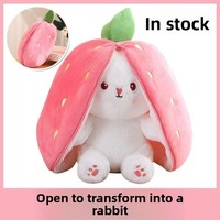 Muñeco de Peluche Conejo Fresa que se Transforma en Conejito y Almohada de Cenoura, Relleno de Algodón PP - Regalo Unisex para el Día de San Valentín