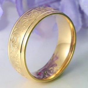 yunnique European American Fashion <b>Titanium</b> Steel <b>Ring</b> Gold Men's Plant Pattern Geometric Design Gift Jewelry - Product Image 1