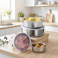 Lot de 5 récipients de conservation alimentaire en acier inoxydable au design moderne avec couvercles, chauffe-plats de cuisine, casseroles et boîtes de rangement métalliques