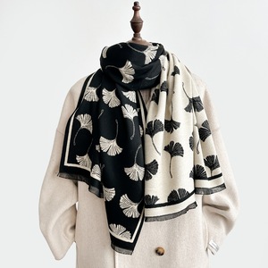Usine En Gros <span class=keywords><strong>Printemps</strong></span> Automne Hiver Cache-Cou Femmes Double Face <span class=keywords><strong>Ginkgo</strong></span> Feuille Épaisse Longue Écharpe Faux Cachemire Châle Coupe-Vent - Product Image 5