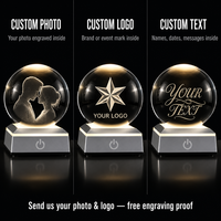 Lampe de nuit en boule de cristal 3D, base LED, batterie rechargeable par USB, gravure personnalisée, lampe lumineuse, cadeau, vente en gros, directement de l'usine