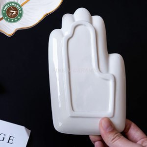 Caja de jabón de baño personalizada, bandeja de cerámica en forma de <span class=keywords><strong>Palma</strong></span> con placa de fruta creativa, anillo de almacenamiento de joyería, calcomanía dorada - Product Image 5