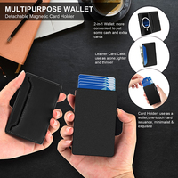 Dompet Kartu Kredit Pendek Unisex Anti RFID dari Aluminium dengan Mekanisme Pop Up, Penutup Tombol, dan Lapisan Kulit
