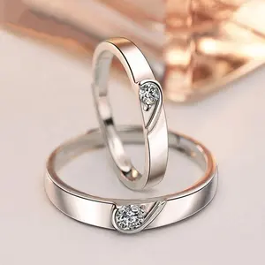 Wedding Rings Silver Engagement Heart Design Finger Couple Ring Jewelry Wedding Engagement Bands Or Rings Sterling Silver Rhodium Plated Pave Setting CLASSIC