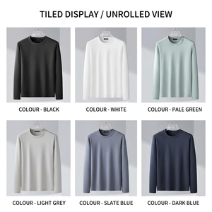 Men's Solid Long Sleeve Crew Neck <b>T</b>-<b>Shirt</b> 65% Cotton 30% <b>Modal</b> 5% Mulberry Silk 180g Knitted Blank Soft Smooth Casual Wear - Product Image 4