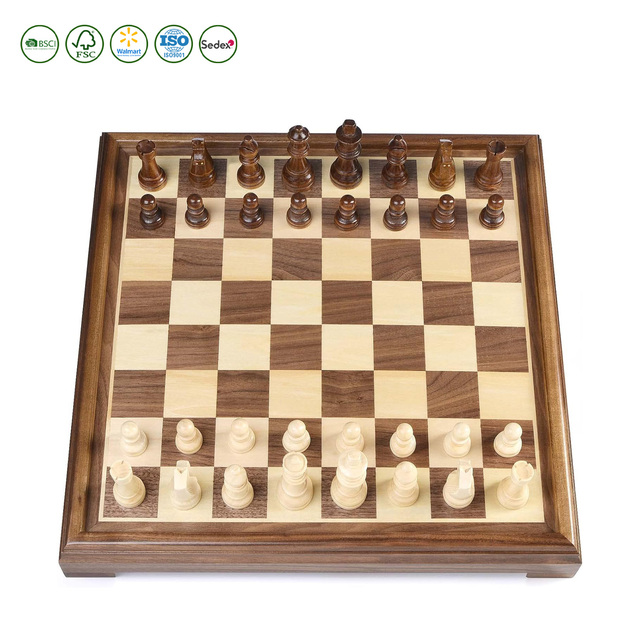 Walnut Chess Board With Stylish Chess Pieces2 Extra Queens Luxury Magnetic Wooden Chess Game Set