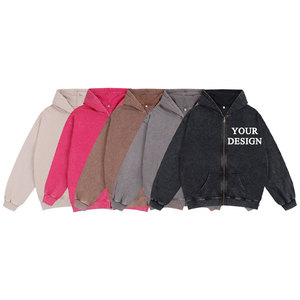 Custom 100% Cotton Acid <b>Washed</b> Zip Men Hoodie French Terry Embroidered Hoodie with Print Pattern Drop Shoulder - Product Image 2