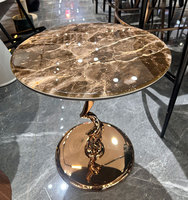Table basse moderne de luxe en pierre frittée avec structure en fer, couleur personnalisable, mobilier de salon durable