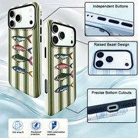 Coque de téléphone à motif rayé poisson mignon pour iPhone 18, boutons indépendants, cadre surélevé, antichoc, personnalisable OEM, protection intégrale