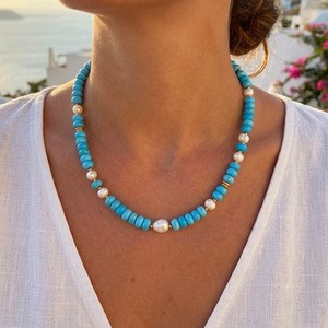 <span class=keywords><strong>Collana</strong></span> <span class=keywords><strong>di</strong></span> <span class=keywords><strong>Perle</strong></span> Turchesi Impermeabile con Chiusura in Oro 18K, Girocollo Personalizzato Fai-da-Te per Donne - Product Image 1