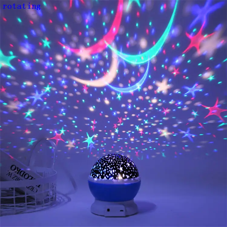 New creative colorful LED stars and moon rotating Christmas night light children's projection lamp