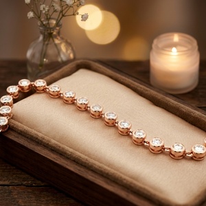 Custom 18K Yellow White Rose Gold Round Brilliant Diamond <b>Bracelet</b> Bezel Setting Jewelry - Product Image 4