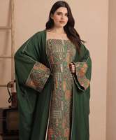 Nouvel ensemble 2 pièces élégant pour femmes musulmanes, abaya et turbans, grande taille, motif floral brodé, manches longues, longueur cheville