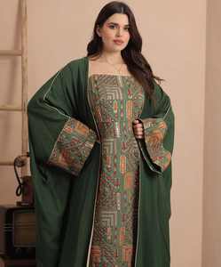 Nuevo Conjunto de Dos Piezas de Abaya Elegante con Bordado de Flores de Talla Grande, Manga Larga y Largo hasta el Tobillo, con Turbantes para Mujeres Musulmanas - Product Image 3