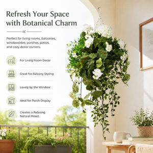 Cesta Colgante con Geranios Rojos Artificiales, <span class=keywords><strong>Hiedra</strong></span> Colgante, Arreglo Floral, Decoración Ecológica para Balcón y Jardín - Product Image 5