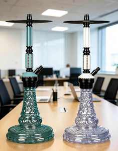 <b>Crystal</b> Glass Hookah Modern Shisha Pipe Black Metal Stem Clear Base Lounge Bar Display - Product Image 6