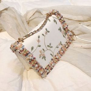 I-0390 Girls <b>Summer</b> Fashion Handbag Elegant Flower Embroidery Handbags PU Mini Chain <b>Crossbody</b> <b>Bag</b> for Women - Product Image 2