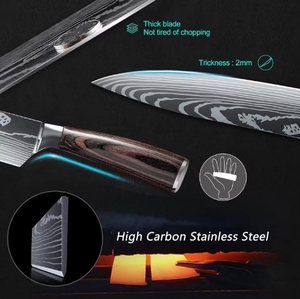 Juego de cuchillos de chef de cocina con patrón láser de acero de Damasco de 8 pulgadas, 8 piezas, <span class=keywords><strong>cuchillo</strong></span> de acero de Damasco forjado hecho a mano - Product Image 4