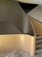 Rampe d'escalier en acier rotative avec garde-corps en bois en forme d'arc pour villa