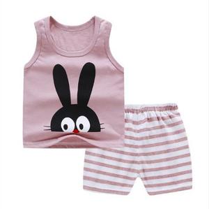 Vêtements d'intérieur en coton pour enfants, motif dessin animé, vente en gros, ensemble de jogging uni pour enfants, pyjama d'été à manches courtes pour enfants - Product Image 5