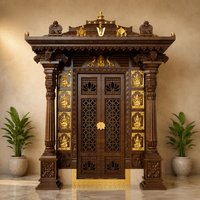 Porte d'entrée principale en teck birman de style antique pour salle de prière, porte en bois traditionnelle professionnelle détachable avec design sculpté, durable