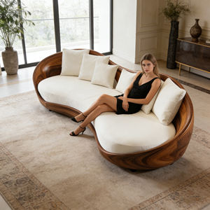 <span class=keywords><strong>Divano</strong></span> con Cornice in Legno Scultoreo Artistico, Silhouette Curva, Lussuoso e Confortevole per Arredamento Casa - Product Image 4